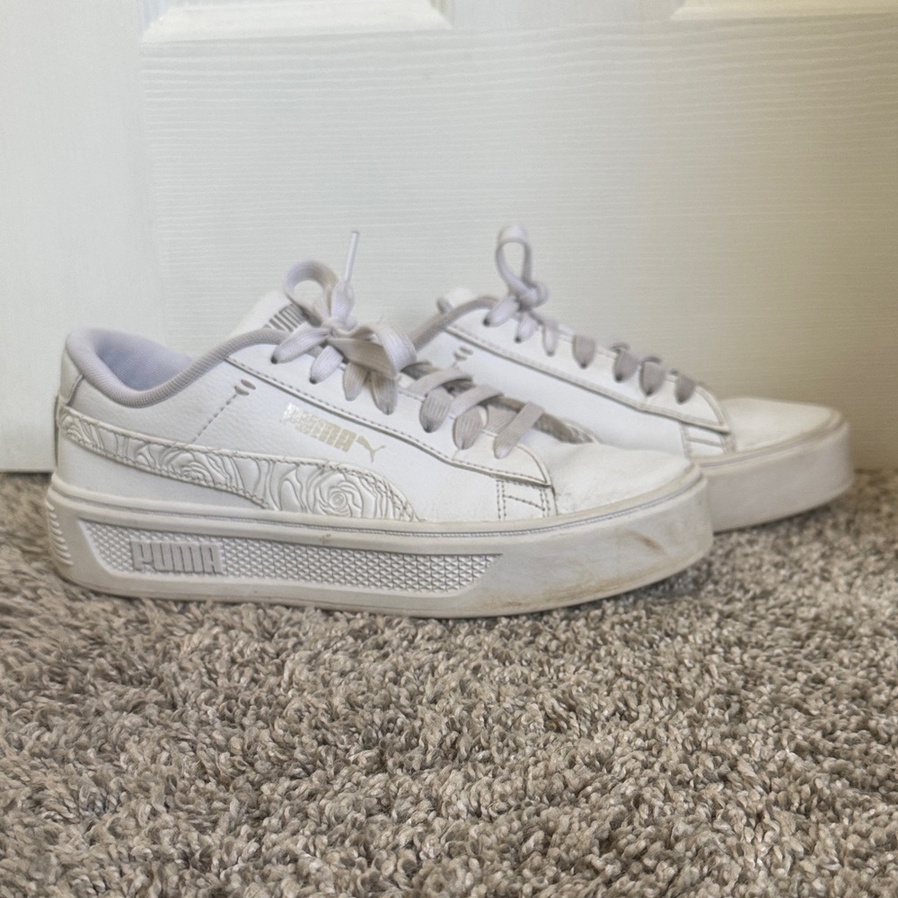 Puma White Floral Platform Sneakers